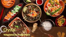  Presentation with asian culture - Amazing PPT theme having thai culture - various of asian meals backdrop and a tawny brown colored foreground