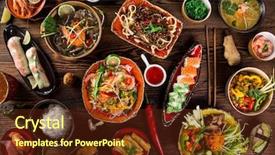 Presentation with asian culture - Slides having thai culture - various of asian meals background and a tawny brown colored foreground