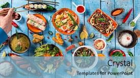  Presentation with asian culture - Slide deck having thai culture - various of asian meals background and a light blue colored foreground