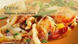  Presentation with sorgho - PPT layouts with thai dishes - seafood with lemon sorgho and scallop isolated on white background background and a yellow colored foreground