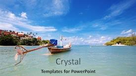  Presentation with fishing boat - PPT theme with thai-fishing-boat-parked-aground background and a light blue colored foreground