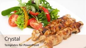 Presentation with food satay - Presentation having thai food - delicious chicken satay skewers background and a yellow colored foreground