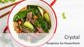  Presentation with spicy food - Beautiful PPT theme featuring thai food - spicy asian beef soup backdrop and a white colored foreground