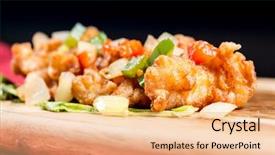  Presentation with stir fried bok choy - Audience pleasing presentation theme consisting of thai food - wok fried chicken stir fry backdrop and a coral colored foreground