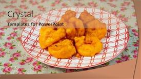  Presentation with thai food - Beautiful PPT theme featuring thai food fried oegopsida on a plate backdrop and a coral colored foreground