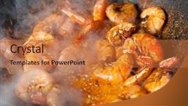  Presentation with thai food kitchen - PPT theme having thai food kitchen - fresh fried shrimps with smoke background and a coral colored foreground