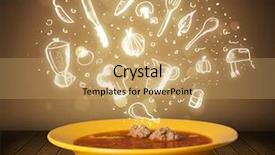  Presentation with soup - PPT theme having thai food kitchen - home cook soup with hand background and a coral colored foreground