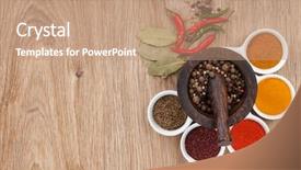  Presentation with thai food - PPT theme with thai food kitchen - mortar and pestle with pepper background and a coral colored foreground
