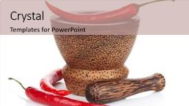  Presentation with thai food kitchen - PPT theme having thai food kitchen - mortar and pestle with red background and a coral colored foreground