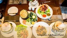  Presentation with thai food - Cool new PPT layouts with thai-food-table-top-view backdrop and a yellow colored foreground