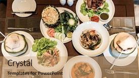  Presentation with thai food - Presentation theme with thai food table top view background and a coral colored foreground