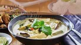  Presentation with eggplant - Presentation design consisting of thai-green-curry-with-chicken background and a coral colored foreground