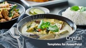  Presentation with curry - Amazing presentation theme having thai-green-curry-with-chicken backdrop and a ocean colored foreground
