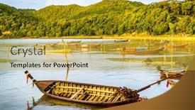  Presentation with sea fishing - Slide set with thai-long-tail-fishing-boats background and a gold colored foreground