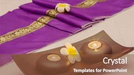  Presentation with forget me nots flowers - Audience pleasing presentation theme consisting of thai massage - asian brocade sash flowers candlesticks backdrop and a tawny brown colored foreground
