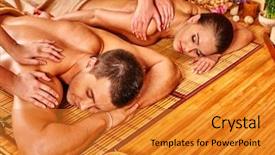  Presentation with spa meditation relaxing - Beautiful presentation theme featuring thai massage - man and woman relaxing backdrop and a gold colored foreground