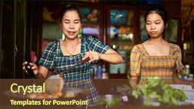  Presentation with curry - Amazing theme having thai mother and daughter cooking backdrop and a tawny brown colored foreground