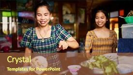  Presentation with thai culture - Presentation theme featuring thai mother and daughter cooking background and a tawny brown colored foreground