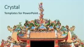  Presentation with chinese dragon - Audience pleasing PPT theme consisting of thai new year - dragon statue on top backdrop and a cool aqua colored foreground
