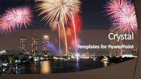  Presentation with fireworks on bridge - Colorful slide deck enhanced with thai new year - fireworks in bangkok thailand backdrop and a tawny brown colored foreground