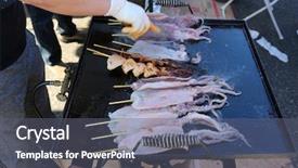  Presentation with bamboo cartoon - Beautiful PPT layouts featuring thai new year - grilled squid on a bamboo backdrop and a gray colored foreground