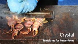  Presentation with bamboo - PPT layouts having thai new year - grilled squid on a bamboo background and a tawny brown colored foreground