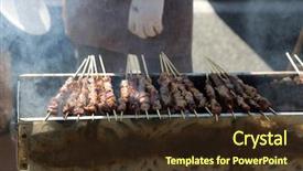  Presentation with rafting on bamboo rafts - Cool new PPT theme with thai new year - grilled squid on a bamboo backdrop and a wine colored foreground