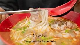  Presentation with thai food - Audience pleasing presentation theme consisting of thai noodles traditional food at the restaurant backdrop and a yellow colored foreground