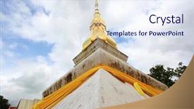  Presentation with law blue sky scales - Cool new PPT theme with thai pagoda chedi over blue backdrop and a sky blue colored foreground