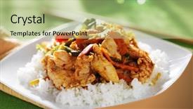  Presentation with curry - PPT theme featuring thai panang red curry dish on green table cloth background and a mint green colored foreground