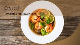  Presentation with thai - Presentation design featuring thai-seafood-soup-on-wooden background and a coral colored foreground