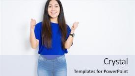  Presentation with winner - Cool new theme with thai smile - beautiful brunette woman over isolated backdrop and a  colored foreground