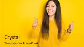  Presentation with yellow - Amazing presentation theme having thai smile - beautiful brunette woman over yellow backdrop and a gold colored foreground