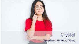  Presentation with glasses - Slide deck consisting of thai smile - beautiful brunette woman wearing glasses background and a sky blue colored foreground
