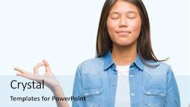  Presentation with asian - Slide deck featuring thai smile - young asian woman over isolated background and a light blue colored foreground