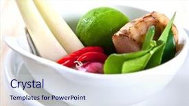  Presentation with lemon grass - Slides with thai spices made out of galangal lime leaves lime lemon grass and red chili background and a sky blue colored foreground