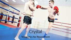  Presentation with thai boxing - Slides enhanced with thai sportsman fighting at boxing background and a light blue colored foreground