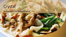  Presentation with pad thai - PPT theme featuring thai stir-fried wide rice background and a yellow colored foreground