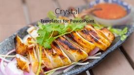  Presentation with thai - Presentation design consisting of thai-style-cuisine-grilled-squid background and a coral colored foreground