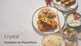  Presentation with fried chicken - Slide deck with thai-style-fried-crispy-chicken background and a soft green colored foreground