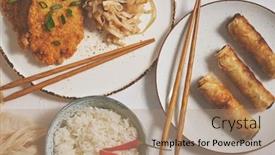  Presentation with fried chicken - Presentation theme with thai-style-fried-crispy-chicken background and a coral colored foreground