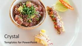  Presentation with tuna - Theme having thai style spicy tuna salad background and a lemonade colored foreground