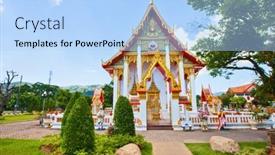  Presentation with thai temple - PPT layouts having handsome male young student with notebooks posing at the park and smiling at camera two girls on background background and a seafoam green colored foreground