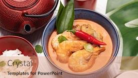  Presentation with thai - Slide deck featuring thai-tom-yum-soup background and a coral colored foreground