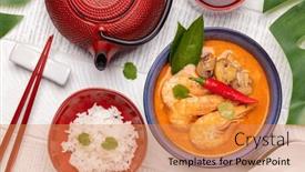  Presentation with thai - Presentation design enhanced with thai-tom-yum-soup background and a coral colored foreground