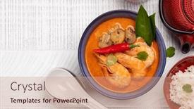  Presentation with thai - Slide deck featuring thai-tom-yum-soup background and a coral colored foreground