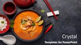  Presentation with herbal - Slide deck featuring thai-tom-yum-soup background and a dark gray colored foreground