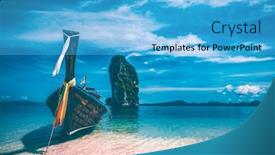  Presentation with krabi - Cool new slide set with thai-traditional-wooden-longtail-boat backdrop and a light blue colored foreground