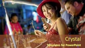  Presentation with market food - Presentation design with thai-woman-at-night-market background and a tawny brown colored foreground
