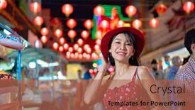  Presentation with bangkok - Slide set consisting of thai-woman-at-nightmarket background and a coral colored foreground